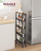 Carro de 4 Niveles, Carro Estrecho de Cocina con Ruedas, con Asa, para Espacio Reducido, 22 x 45,4 x 77 cm, para Cocina, Baño, Salón, Estudio, Marrón Rústico y Negro LRC033B01 - details 48