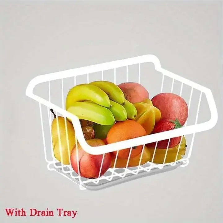 Cesta de acero inoxidable, organizador de iluminación para frutas y drenaje, estante para verduras y especias montado en la pared, utensilios de cocina - 1