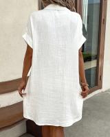 Vestido de Lino y Algodón Minimalista de Verano Vestido Casual con Bolsillo para Mujeres - details 3