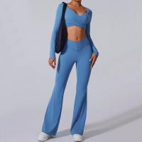 Conjunto de yoga para mujer, pantalones de Yoga de pierna ancha para gimnasio, entrenamiento, pantalones - details 0