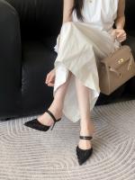 Nuevos tacones altos puntiagudos, hilo de malla para mujer, una palabra con boca ligera, cabeza de bolso estilo hada de moda, medias zapatillas. - details 19
