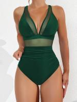 Bañador negro de una pieza para mujer, traje de baño de realce con Control de barriga, Tankini de una pieza - details 16