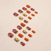 24 Piezas De Uñas Postizas Francesas Cortas Cuadradas Con Flores Simples + 1 Pegamento + 1 Lija Para Uñas - details 3