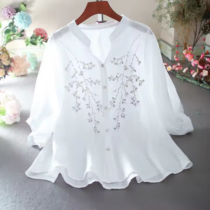 Camisa bordada fina y holgada informal de verano para mujer. - 1