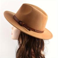Classic British Style Fedoras Cap Simple Belt Decor Jazz Hats Solid Color Unisex Felt Hat For Women & Men - details 6