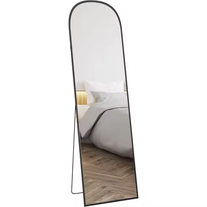 Cuerpo Entero Espejo de Pie 50x170 cm Independiente o Pared con Marco de Aleación de Aluminio y Soporte para Sala Dormitorio Baño Negro - 1