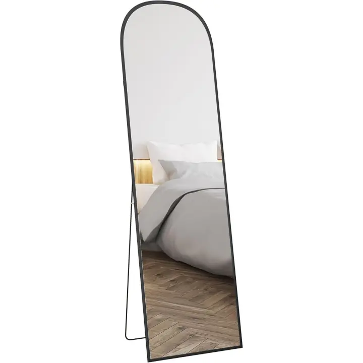 Cuerpo Entero Espejo de Pie 50x170 cm Independiente o Pared con Marco de Aleación de Aluminio y Soporte para Sala Dormitorio Baño Negro - 1