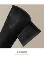 Zapatos pequeños de punta cuadrada estilo francés para mujer, tacón bajo, tacón grueso, zapatos pequeños de cuero - details 7