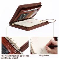 Carpeta de archivos portátil de cuero PU, carpeta de 6 anillas, tarjetero con calculadora, almacenamiento de documentos para cuaderno de hojas sueltas - details 11