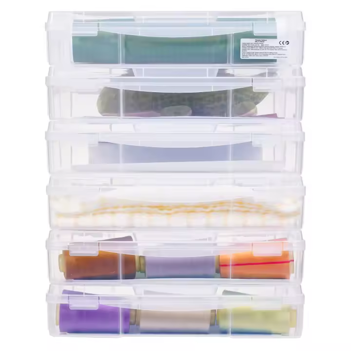 SucceBuy Paquete de 6 cajas de almacenamiento de papel para álbumes de recortes, cajas de juegos de mesa de plástico apilables, estuche transparente para documentos con esquinas redondeadas y cierres dobles para oficina, artes y manualidades - 1