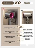 Soporte de aluminio para el cabello, autoadhesivo montado en la pared, perforado, estante para secador de pelo Dyson, organizador de iluminación de baño no perforado - details 2