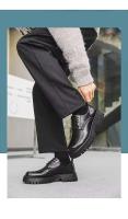 2025 Zapatos de cuero para hombres Estilo casual de negocios Encaje grueso brillante Sellado Parte inferior plana Características Borde cruzado - details 14