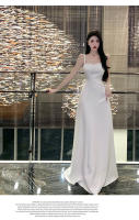 Vestido de noche blanco, vestido de tirantes francés, vestido largo sexi con cuello en V y espalda abierta, falda para la playa elegante y delgada - details 13