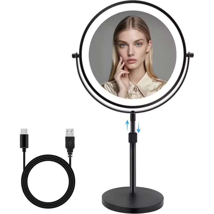 MTRIN Espejo de doble cara de altura ajustable con luz, interruptor táctil de luz LED de 3 colores, para cuidado personal y maquillaje (10X) - 1