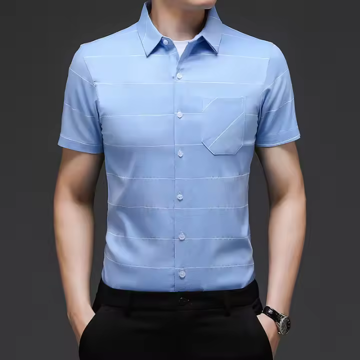 Camisa de media manga para hombre, informal, de verano, a cuadros, corta, con cuello, para hombres de mediana edad y mayores - 1