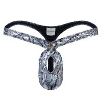 Calzoncillos de piel sintética con estampado de serpiente para Hombre, Tanga, ropa interior Sexy, bragas, bolsa de cintura baja, parte trasera en T - details 3