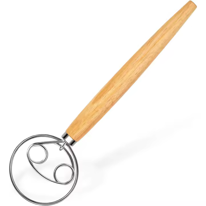 Batidor de masa danés, batidor de madera para masa con gancho de acero inoxidable, batidor tradicional Holandés, batidor de pan - 1