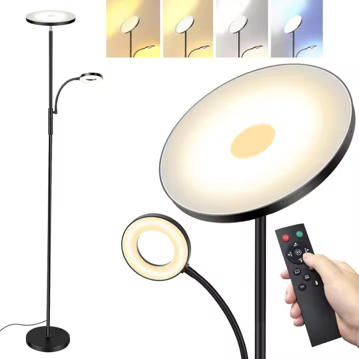 Lámpara de pie, 42W 4200LM Lámpara de pie Brillante con Lámpara de Lectura, Moderna Lámpara de Cielo con Mando a Distancia y Control Táctil, 69" Lámpara Alta para Sala de Estar Dormitorio Oficina - 1
