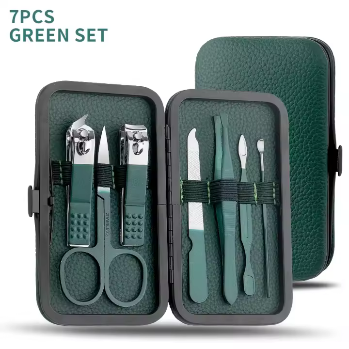 Juego de tijeras para pedicura y cortador de uñas de acero inoxidable, color verde herramienta portátil para manicura y pedicura - 1