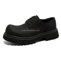 Nuevos zapatos de vestir Derby de cuero genuino para hombre de alta calidad, botines con plataforma de encaje de cabeza grande negros, logotipo de marca 38-45 - details 8