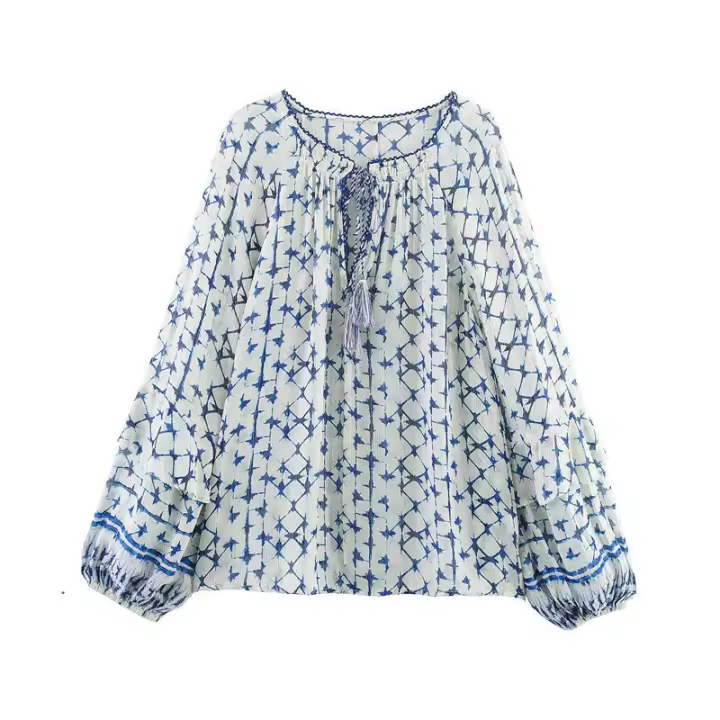 OUWU Moda Verano 2025 Blusa de Mujer con Estampado de Metal Sencillo Cuello Redondo - 1