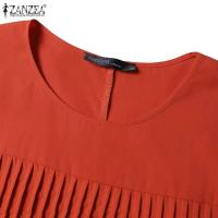 ZANZEA-Vestido elegante de verano, Vestido de manga corta con cuello de pico a la moda para mujer, Vestido veraniego plisado liso a media pantorrilla, Vestido informal de trabajo OL, caftán - details 9