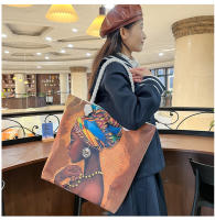 Nueva bolsa de mano bolsa de playa Bart pintado pintura bolsa de dibujos animados lino bolsa de lona de gran capacidad negro hermosa mujer - details 27