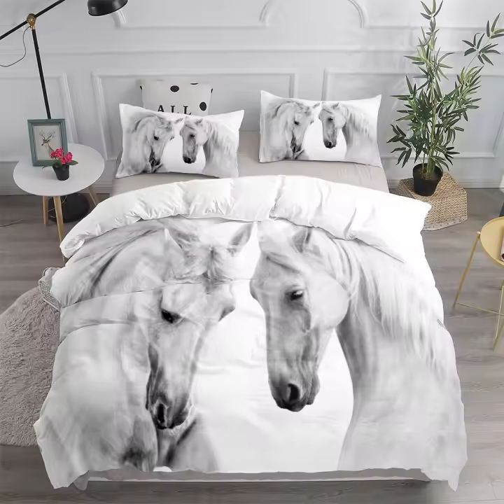 Juego de funda nórdica de 3 uds con diseño de caballos bajo el sol, juego de ropa de cama individual, doble, Queen, King Cal - 1