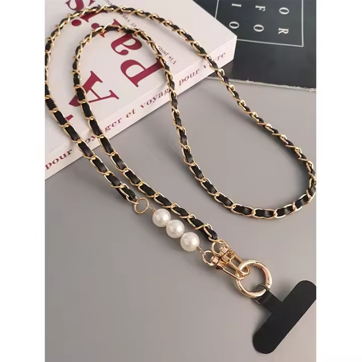 Cordón para teléfono móvil para mujer, funda para teléfono con correa larga para cuello y hombro, cordón Universal, cadena cruzada larga con perlas - 1