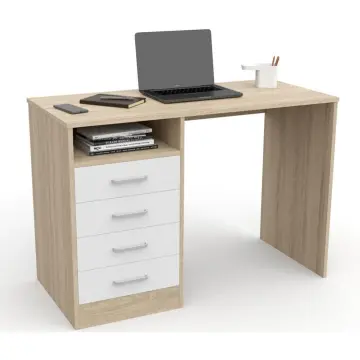 Escritorio Con Cajonera Miroytengo - 145 Cm, Melamina Blanco Y Roble, Ideal Para Oficina En Casa
