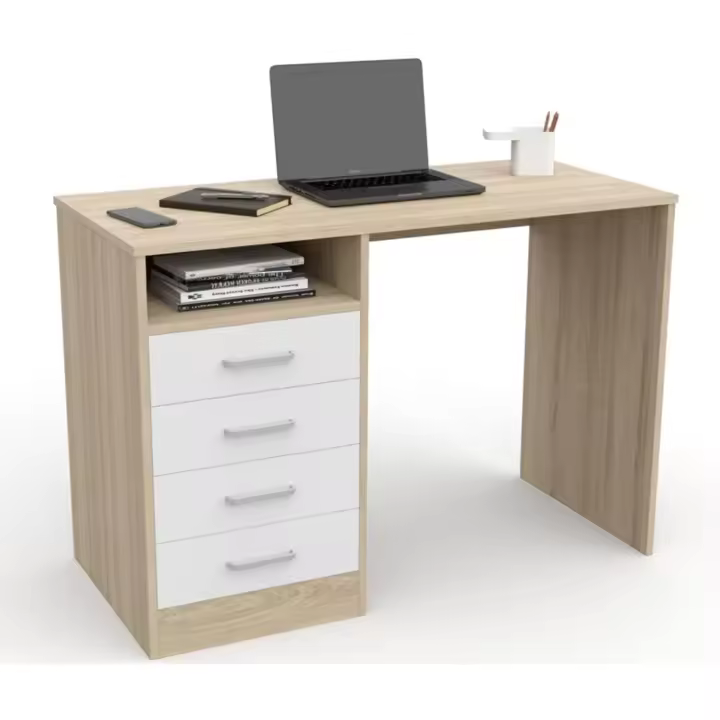 Cajones, Mesa de Oficina, Despacho Ordenador, (Roble cajones Blancos) - 1