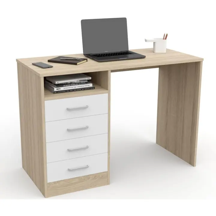 Cajones, Mesa de Oficina, Despacho Ordenador, (Roble cajones Blancos) - 1