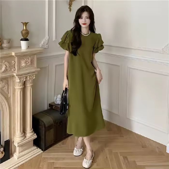 Vestido de Bubla de Talla Grande Estilo Verano para Mujeres Diseño Francés de Niche Falda Larga - 1