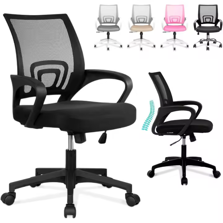 Escritorio Ergonómico - Silla Oficina con Apoyo Lumbar, Estructura de Plastico, Malla Transpirable, Ruedas Giratorias 360 °   Soporta hasta 120kg - 1
