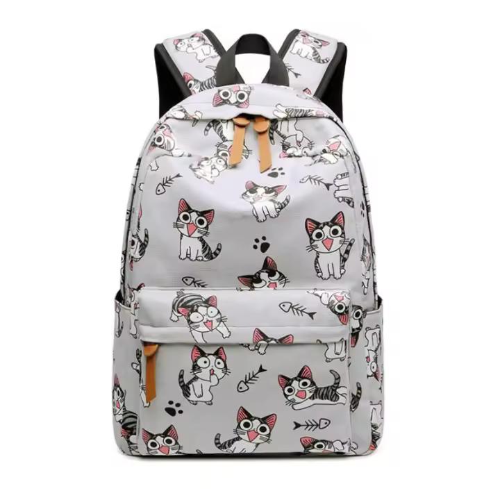 Mochila de mujer con simpático gato para el colegio y los viajes - 1