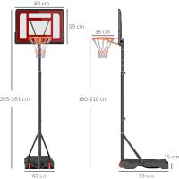 Canasta de baloncesto ajustable de 205-261 cm, aro de baloncesto portátil con soporte de acero, base rellenable y 2 ruedas de transporte para niños y adultos, rojo y negro. - details 6