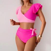 Conjunto de Traje de Baño para Mujer de Dos Piezas Sexy Bikini con Corte Curvo y Almohadilla para el Pecho Traje de Baño de Cintura Alta con Sujetador de Manga con Volantes - details 10