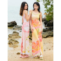 BUNO-Vestido largo sexi sin tirantes con estampado floral para mujer, vestido amarillo sin espalda de cintura alta, ropa de playa ajustada para vacaciones de primavera para mujer - details 1