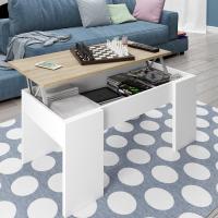 Mesa Baja de Centro Elevable Estilo Sala o Comedor Modelo LC Acabado en Blanco Artik y Roble Canadiense Medidas 100 cm x 50 cm x 45-56 cm - details 1