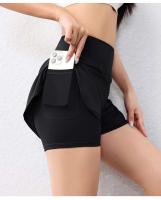 Pantalones cortos de yoga con bolsillos para deportes activos con cintura elástica y capa para correr de secado rápido para mujer - details 19