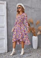 Elegante Vestido Midi de Moda Retro Cuello en V Floral Largo Mango para Mujeres - details 10