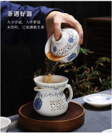 Linglong-Juego completo de tazas de cerámica para el hogar, cuenco, olla, panal, porcelana azul y blanca, cervecería de té - details 4