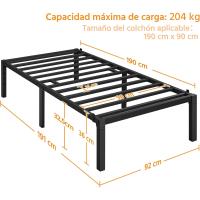 Bastidor de Cama Metálico Listones de Acero Espacio de Almacenamiento Bajo la Cama Fácil Montaje Cama Individual 90 x 190 x 36.5 cm Negro - details 1