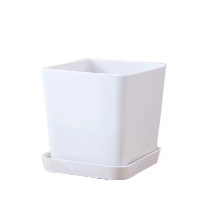 Juego de 3 macetas cuadradas de plástico para el hogar, maceta con bandeja nórdica para plantas suculentas, orificio de drenaje grueso, maceta para guardería y balcón - 1