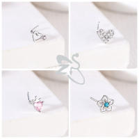 ZS-Piercing de nariz de acero inoxidable en forma de L, Perno de Nariz de cristal CZ brillante, flor, mariposa, forma de corazón, 20G, 1 pieza - details 4