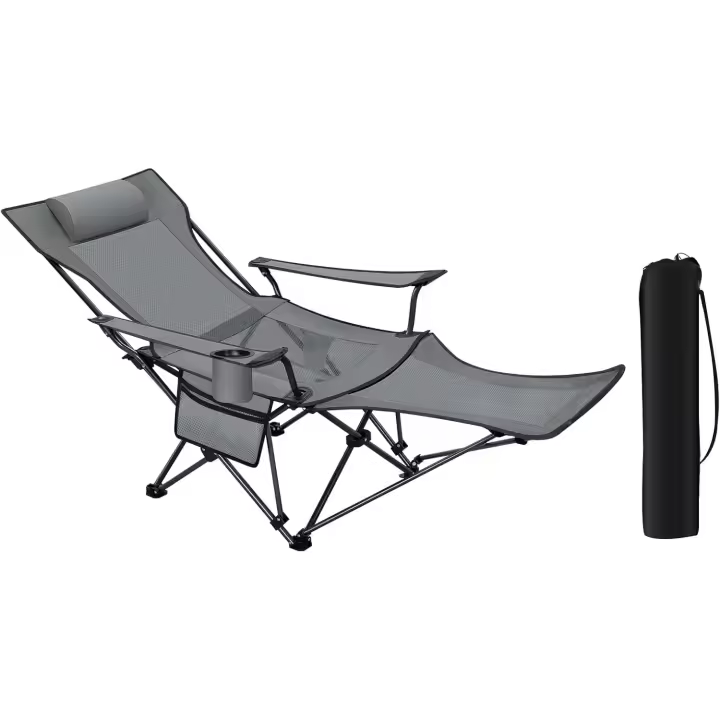 Respaldo Reclinable Ajustable, Reposapies Extraíble y Portavasos, Carga de 150 kg, Silla Portátil para - 1