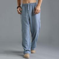 Pantalones largos de lino y algodón deportivos transpirables con cordón de cintura elástica informal holgados de talla grande para hombre - details 2