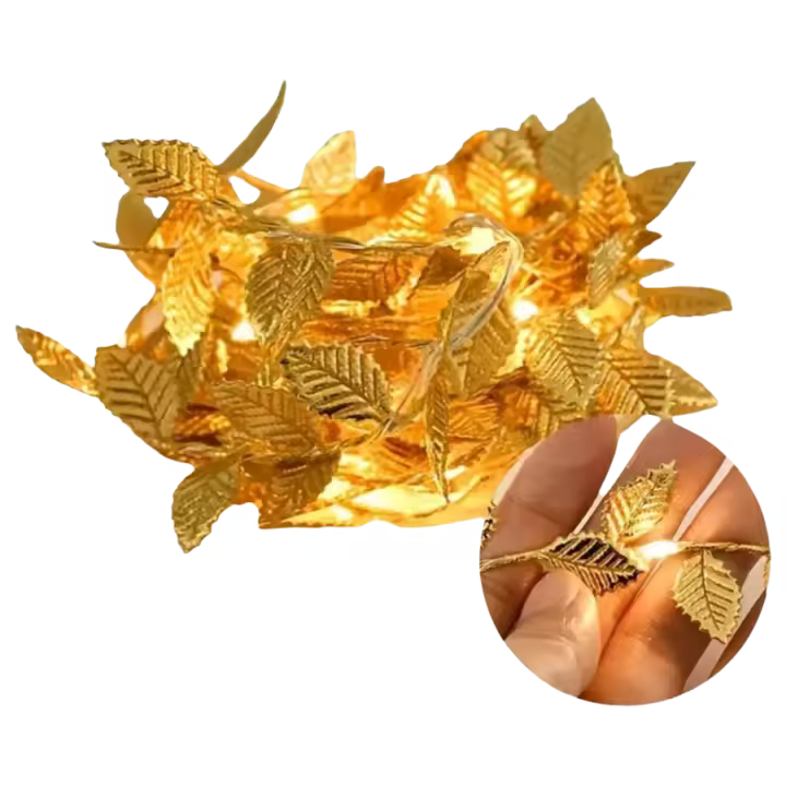 Cadena De Luces LED Hoja Dorada Para Adornos Navideños Y Escenas De Fiestas Lámpara De Hierro Color Oro Tamaño 3.5x2.5cm - 1