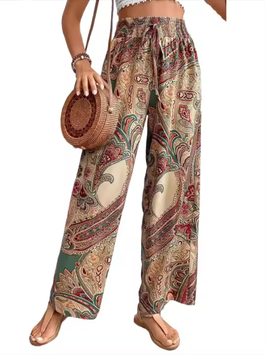 Pantalones de pierna ancha para mujer, cintura alta, elásticos, estéticos, elegantes, elegantes - 1