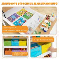 Juego de Mesa y 2 Sillas de Arte para Niños, Escritorio de Juegos y Manualidades 2 en 1 para Niños con Mesa Elevable, Rollo de Papel, Vasos de Pintura y 6 Contenedores (Natural) - details 7